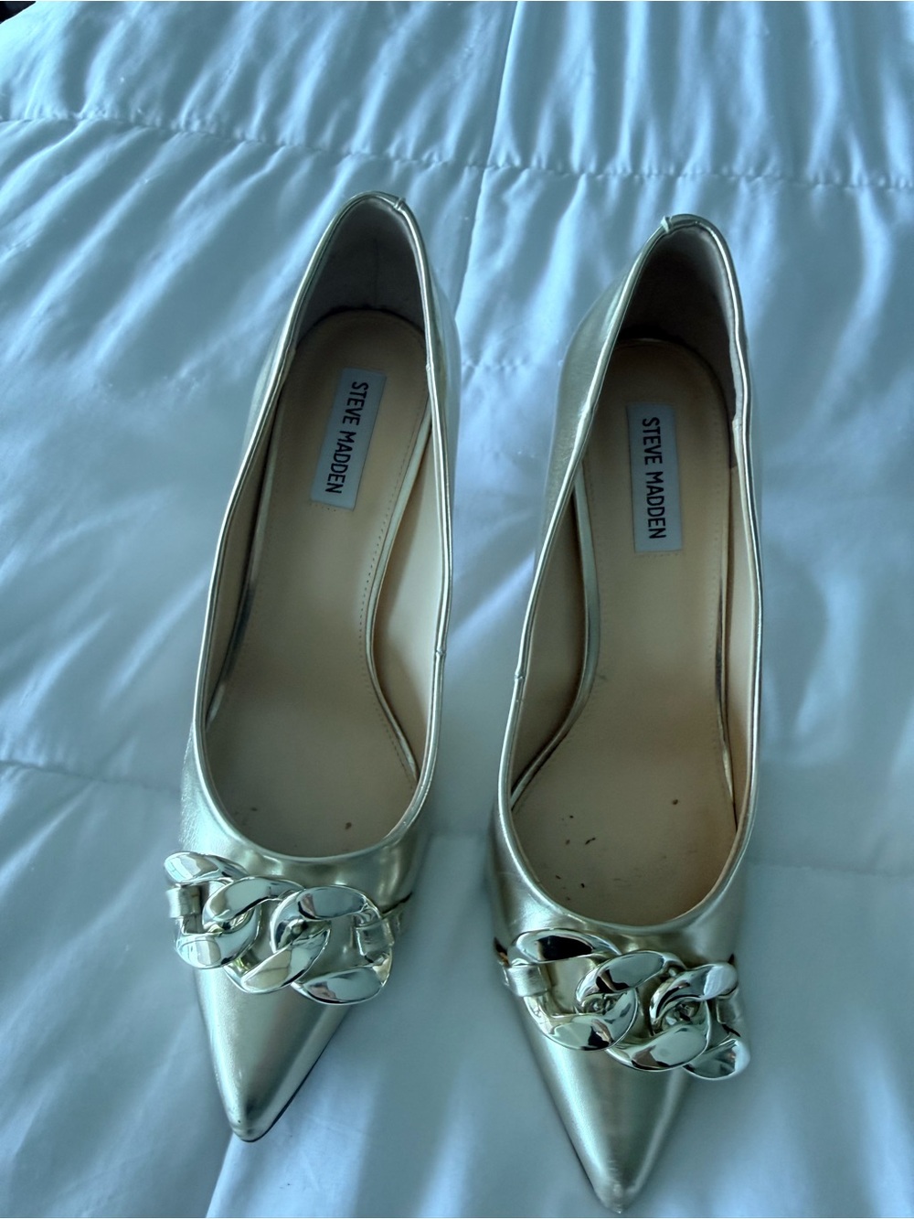 Steve Madden Gold Pointed Toe Flats with Chain Accent